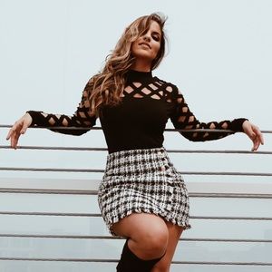 Mock neck geo cut out bodysuit